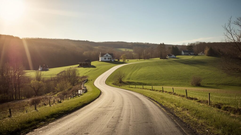 Scenic rural road in Western Massachusetts near Granby and Simsbury, Connecticut reflecting intentional lifestyle-focused real estate decisions.